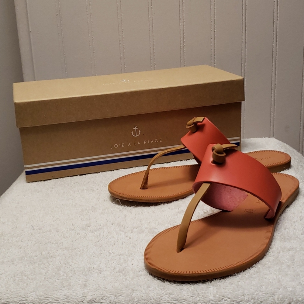 Joie a la Plage Nice leather thong sandal,coral,7